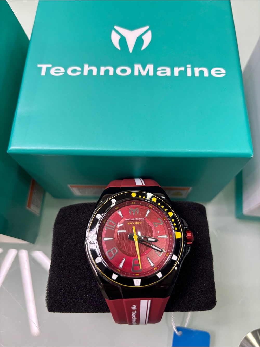 TechnoMarine Red and Black Sport Diver Watch with Yellow Accents
